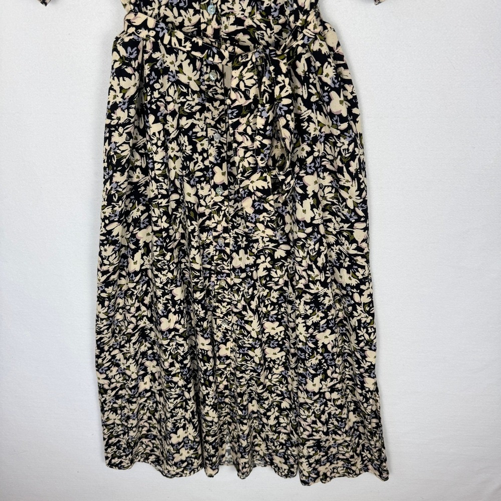 H&M Black Floral Tie-Belt Shirt Dress Womens Medium NWT Short Sleeve Midi Button - Picture 11 of 16